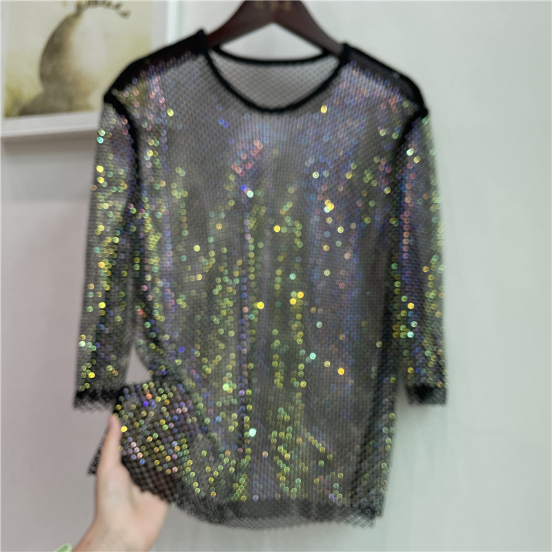 Crystal Mesh Fabric - Colorshiny diamantes sílabas elétricas camisa básica