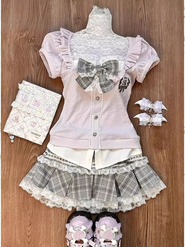 Elastic Lace Trim - Conjunto de duas peças feminino: top