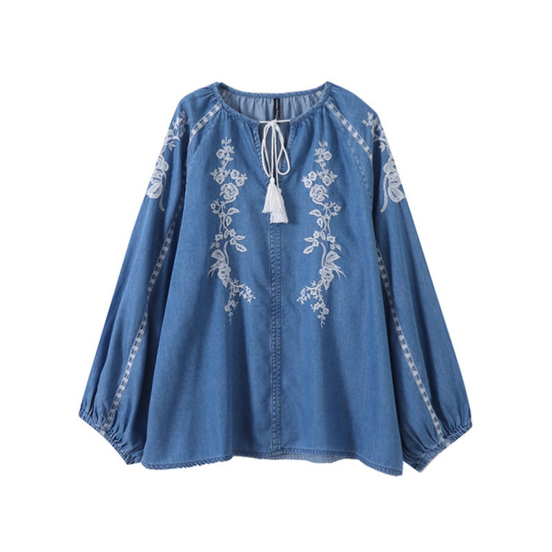 Mulheres denim blusa superior  - Tassel Fringe Trim avaliação e preço
