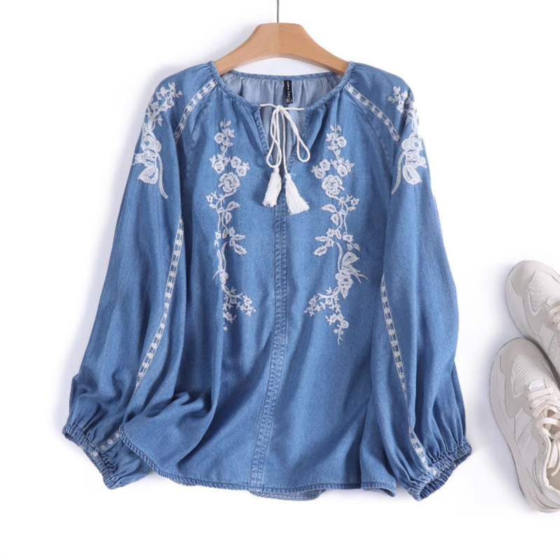 Mulheres denim blusa superior  - Tassel Fringe Trim avaliação e preço