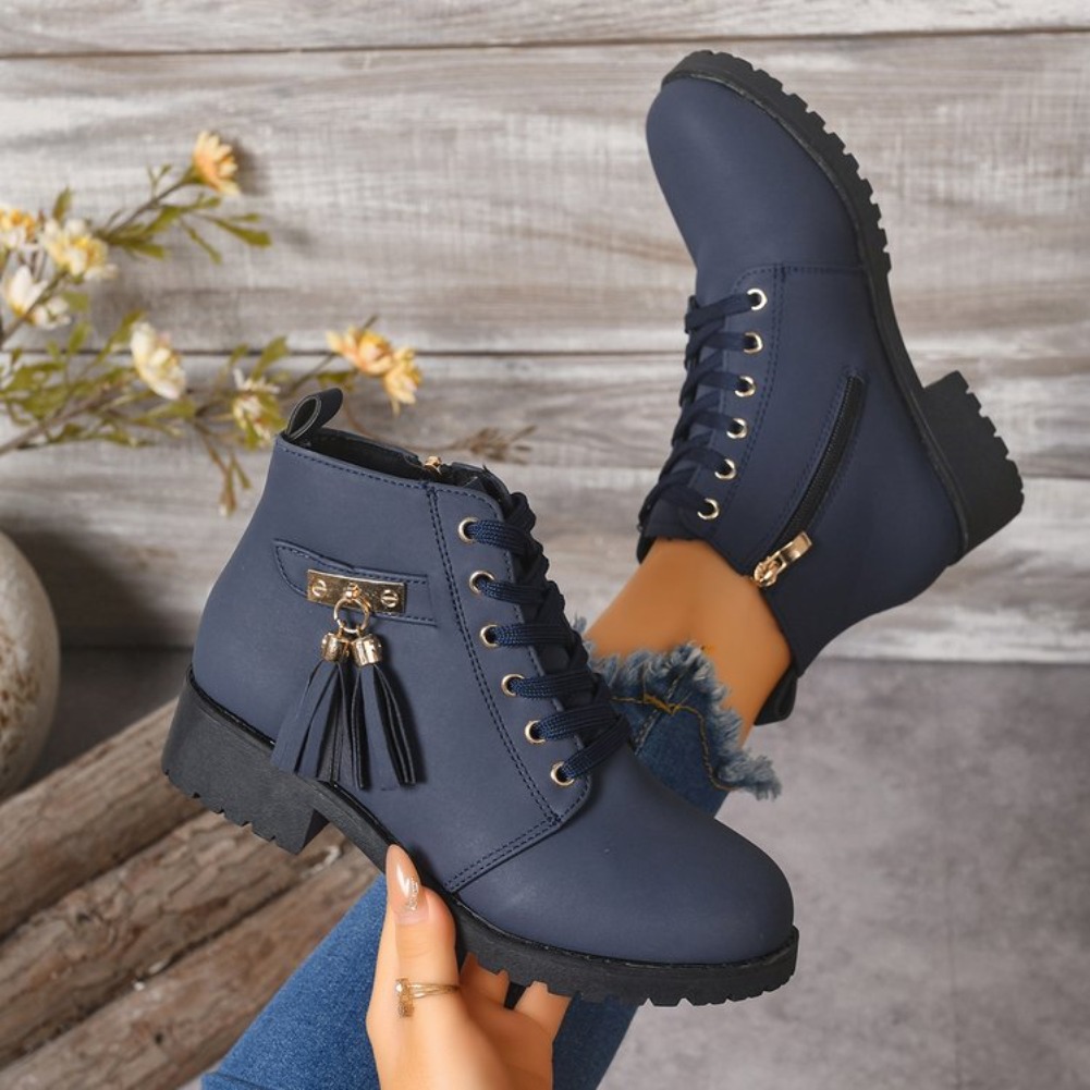 Botas Femininas de Cano Curto  - Tassel Fringe Trim avaliação e preço