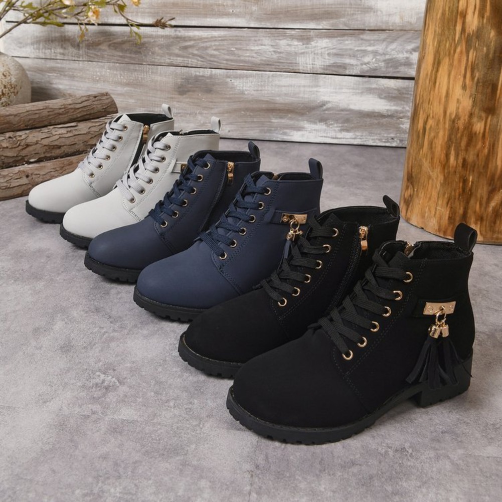 Botas Femininas de Cano Curto  - Tassel Fringe Trim avaliação e preço